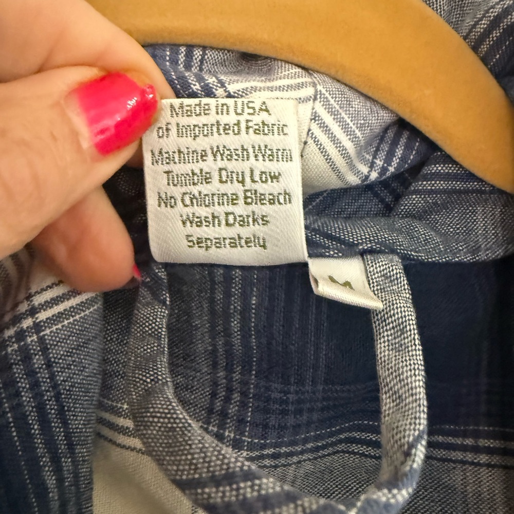 Garnet Hill Blue and White buffalo plaid Cotton soft Robe Medium pockets - Picture 4 of 8